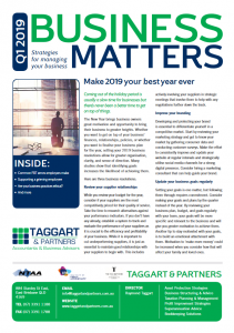 "Business Matters - Strategies for Managing your Business" Newsletter from Q1 2019 | Featured Image for Newsletters Page for Taggart & Partners.